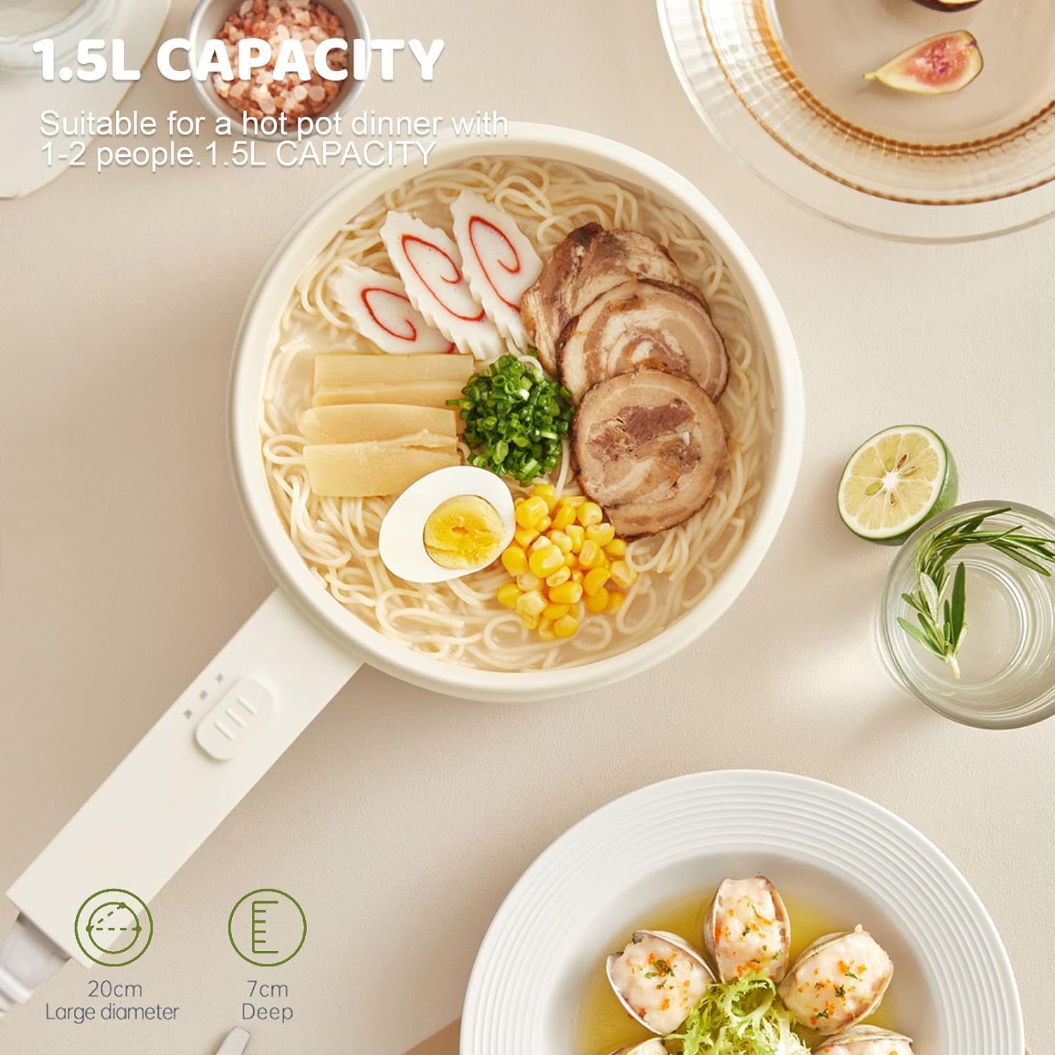1.5L Electric Hot Pot With Steamer, Non-Stick Mini Portable Pot for Steak, Egg, Fried Rice, Rapid Cooking with Adjustable Power, Includes Egg Rack, Compact Design for Home, Office, or Travel